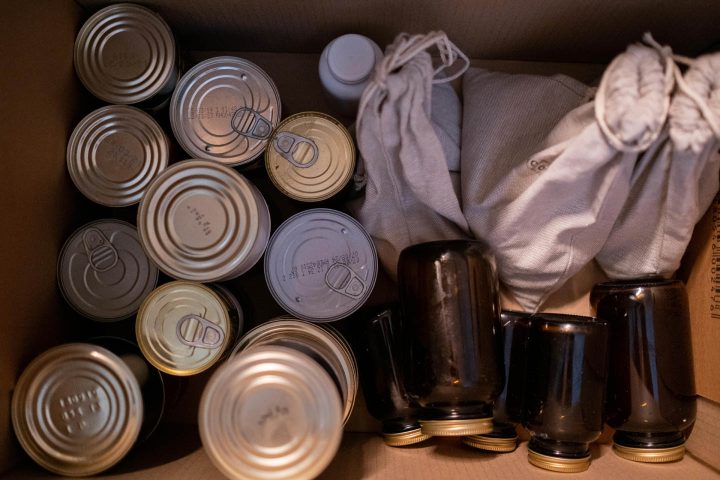 A box of cans and jars