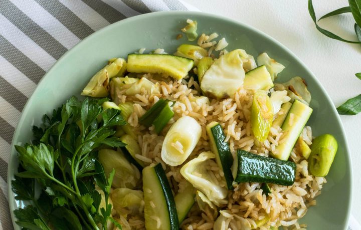 A rice plate with vegetables