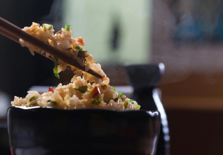 A bowl of rice with Chinese chopsticks