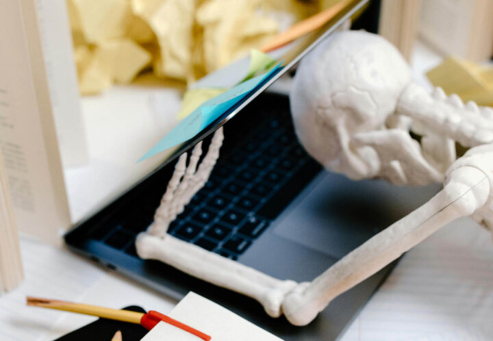 A skeleton depicting the concept of burnout