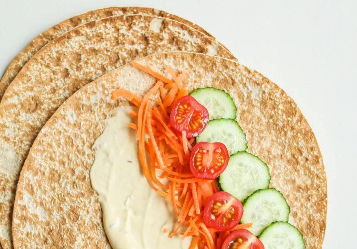 A pita bread vegetable sandwich