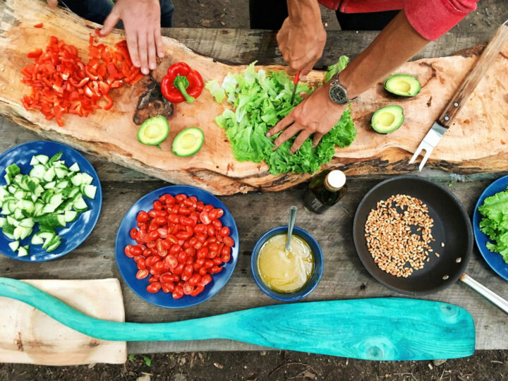 Preparing ingredients for a salad