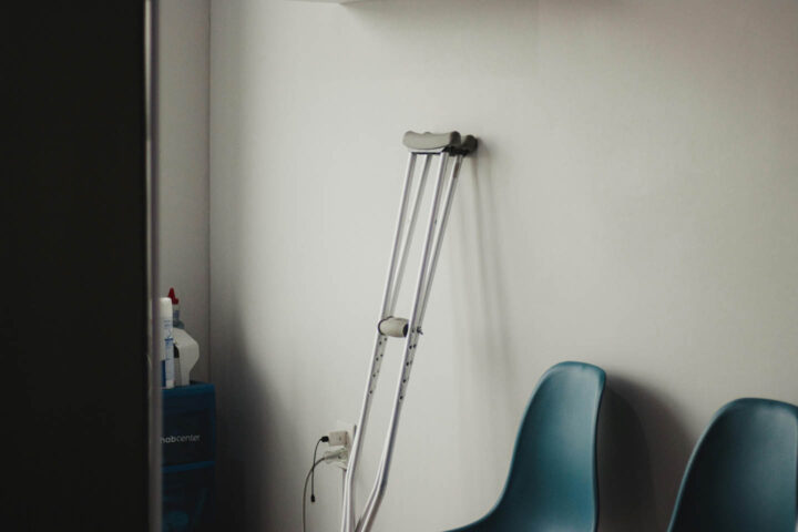 A pair of crutches to be returned in the hospital