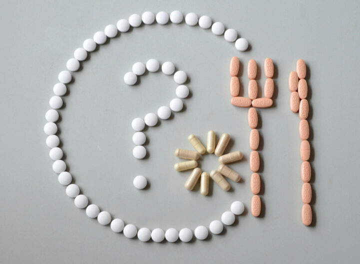 Pills arranged in the form of a plate with fork and knife