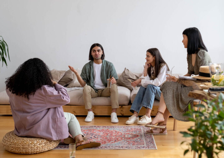 Friends involved in a conversation